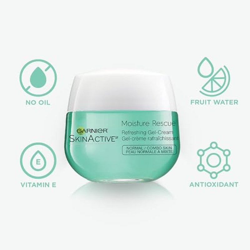Garnier Moisture Rescue Refreshing Gel-Cream for Normal/Combo Skin, Oil-Free, 1.7 Oz (50g), 2 Count (Packaging May Vary)