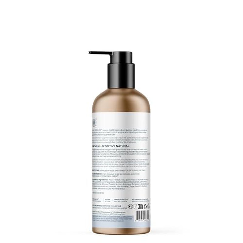 ATTITUDE Body Wash for Sensitive Skin, EWG Verified Shower Gel, Soothing Oat, Dermatologically Tested, Plant and Mineral-Based, Vegan Personal Care, Aluminum Bottle, Unscented, 16 Fl Oz
