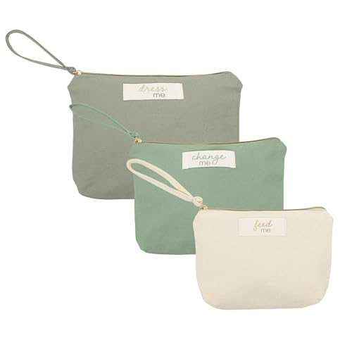 Pearhead Baby Diaper Bag Organizing Pouch Set – Feed Me, Change Me, Dress Me – Zip Pouches Made from Recycled Cotton, Gender Neutral Diaper Bag Accessories and Baby Essentials Organizer - Set of 3