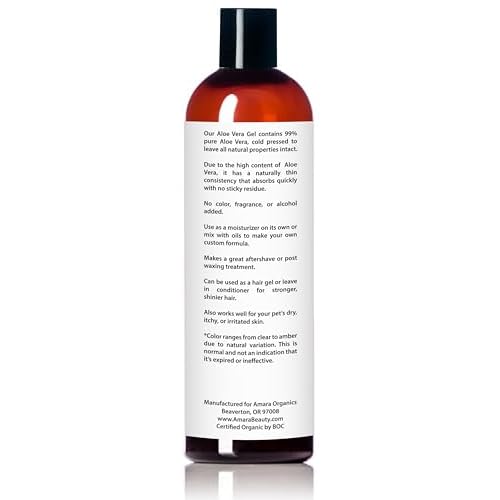 Organic Aloe Vera Gel for Skin, Face, Body, After Sun Care - USDA Certified Organic, 12 fl. oz.
