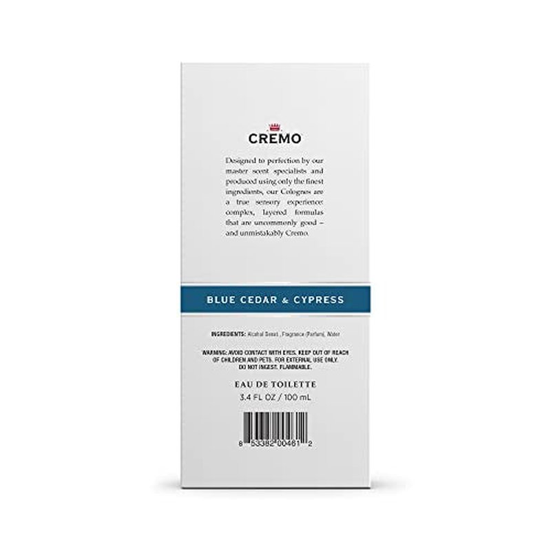 Cremo Cologne for Men - Blue Cedar & Cypress Mens Cologne Spray- A Woodsy Scent with Notes of Lemon Leaf, Cypress and Cedar, Fragrances For Men, 3.4 Fl Oz