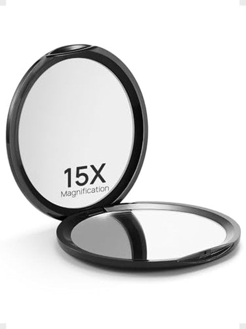 Macaki Compact Mirror for Purses,1X/15X Magnifying Mirror,3-inch Pocket Size Small Mirror for Travel and Makeup,Round Black
