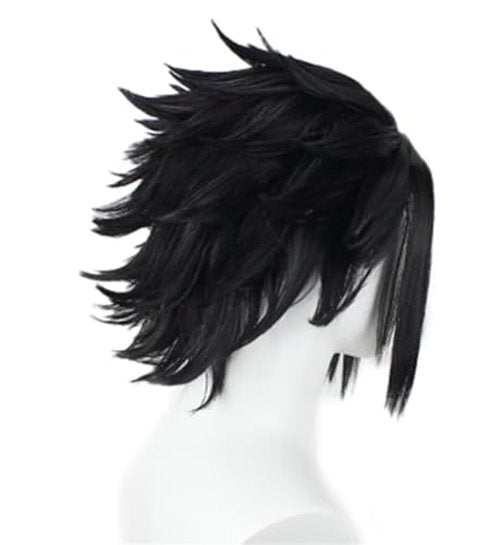 NiceLisa Black Short Fluffy Men's Role Sasuke Uchiha Cosplay Costume Wig with Widow's peak Bangs (not styled)