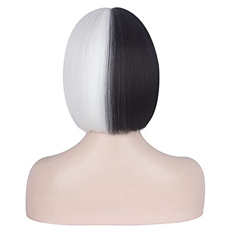 WeKen Black and White Wig for Girls Short Bob Half Black Half White Wig with Bangs for Women Cosplay Synthetic Wig Daily Party (A Black White)