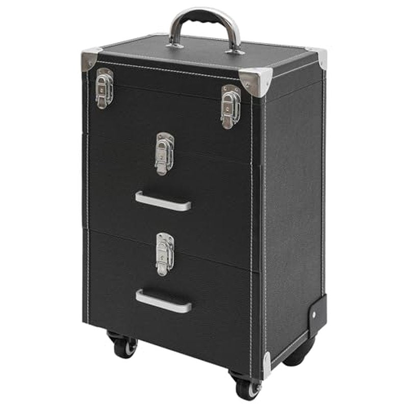 PalaUha Rolling Makeup Train Case Professional Cosmetic Organizer Trolley with Drawers Compartment Nail Case Wheeled Manicure Pedicure Storage Case for Hair Stylists Makeup Artists (Black & Silver C)