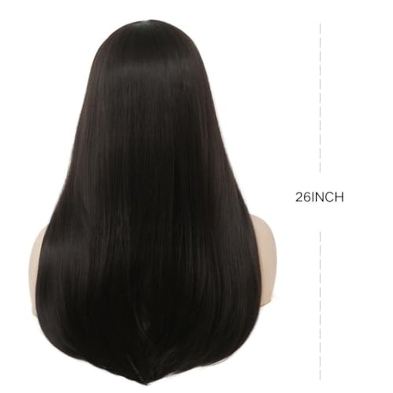 Salaibs Black Pink Long Straight Wigs for Women with Bangs Natural Synthetic Heat Resistant Fiber Colourful Hair for Halloween Cospaly Wig(3 colors)