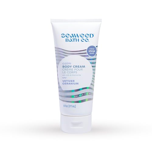 Seaweed Bath Co. Calm Body Cream, Vetiver Geranium Scent, 6 Ounce, Relaxing Hand & Body Lotion Moisturizer for Dry Skin, Sustainably Harvested Seaweed, Oat Milk, Chamomile