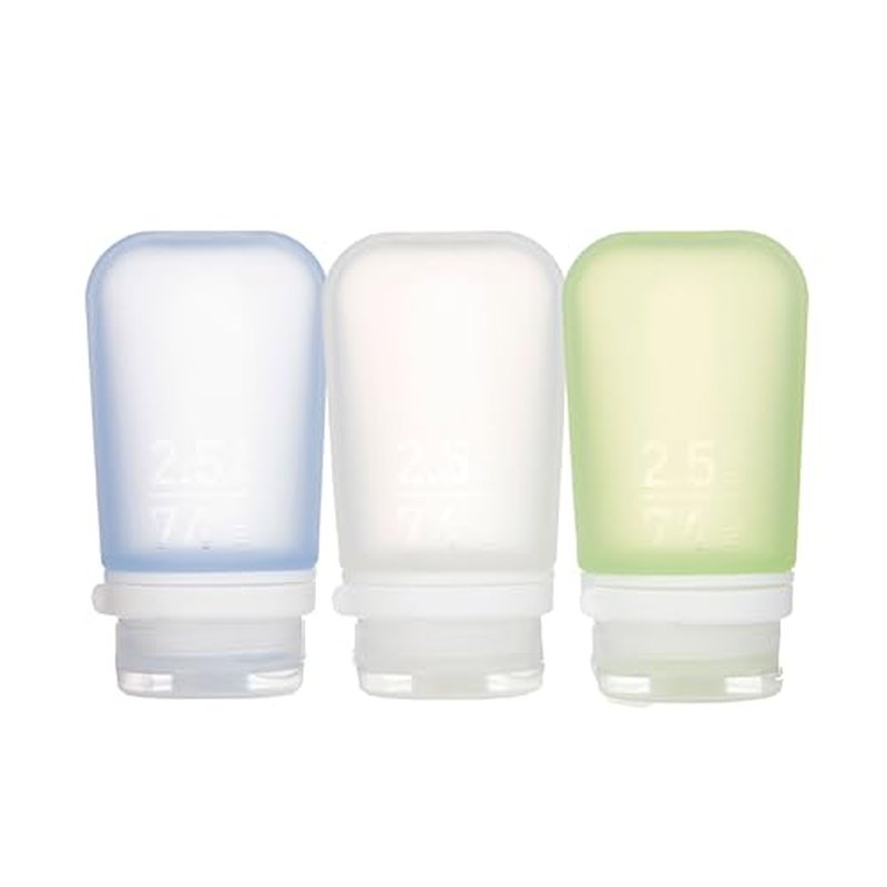 humangear GoToob+ Refillable Silicone Travel Size Bottles with Locking Cap, 3pk Set, Clear/Green/Blue, Small (1.7 fl.oz; 53ml)