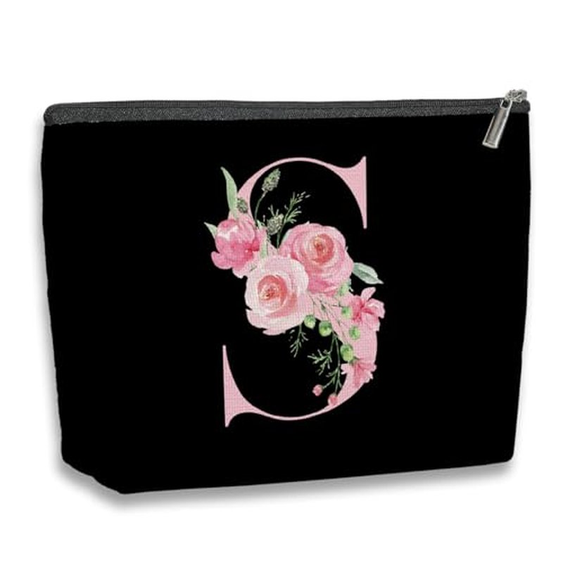 kdxpbpz Initial Makeup Bag, Personalized Gifts for Women, Bridesmaid Gifts, Birthday Gifts for Women Mom, Gifts for Best Friend, Bride Bridesmaid Cosmetic bag (Pink, T)