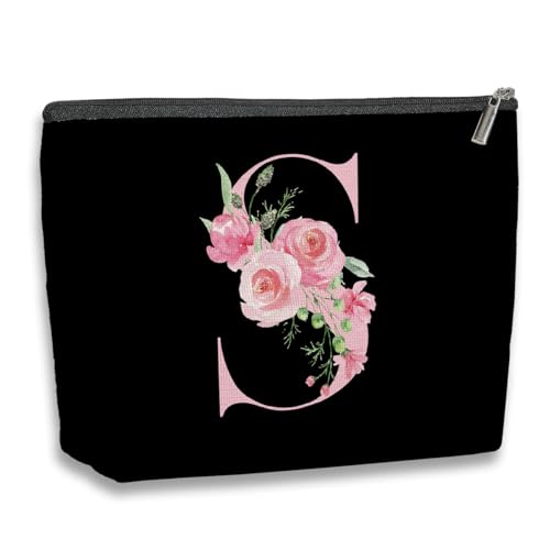 kdxpbpz Initial Makeup Bag, Personalized Gifts for Women, Bridesmaid Gifts, Birthday Gifts for Women Mom, Gifts for Best Friend, Bride Bridesmaid Cosmetic bag (Pink, T)