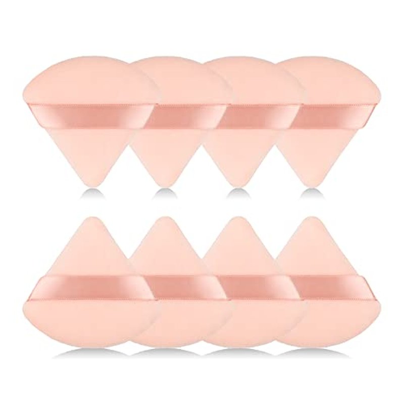 8Pcs of Triangular Powder Puff Makeup Sponges, Made of Super-soft Velvet, Designed for Contouring, Eye, and Corner, Beauty Blender Foundation Mixing Container.