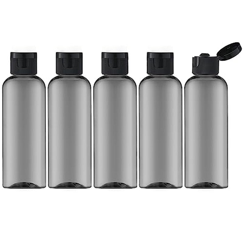 LISAPACK 3.4Oz Travel Bottles with Flip Cap (5 Pcs) Empty Dispenser Container for Travel Size Cosmetics (100ml, Black)