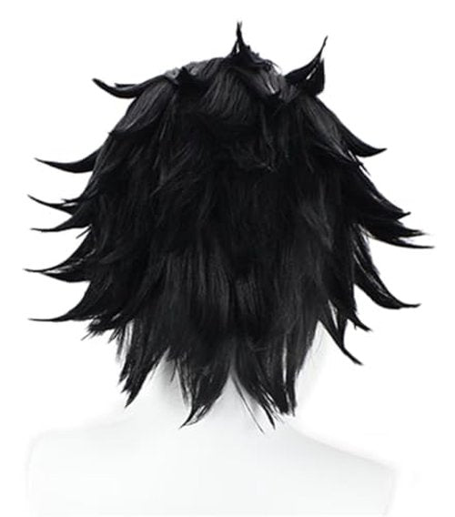 NiceLisa Black Short Fluffy Men's Role Sasuke Uchiha Cosplay Costume Wig with Widow's peak Bangs (not styled)