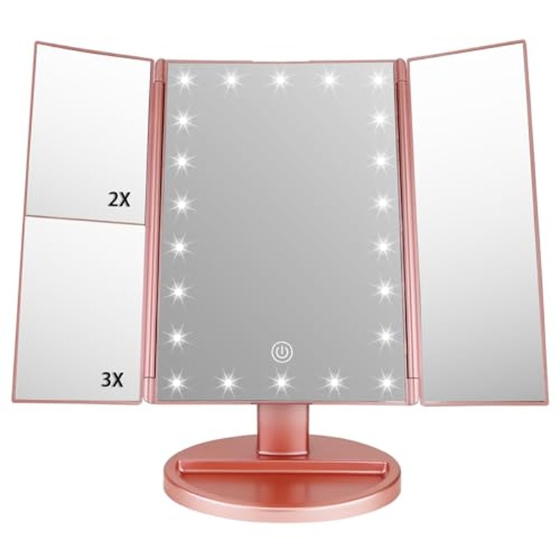 JAMIEWIN Lighted Makeup Mirror 3X/2X/1X Magnification 21 LED Trifold Vanity Mirror with Touch Sensor Dimming Portable Travel Mirror Best Xmas Gifts for Women Girls