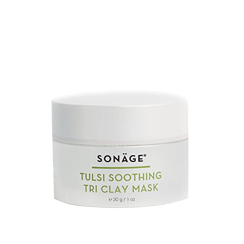 SONAGE Tulsi Soothing Tri Clay Mask | For Acne-Prone Skin | Mineral Rich Clay Mask Unclogs and Purifies Pores | Neem Oil and Turmeric