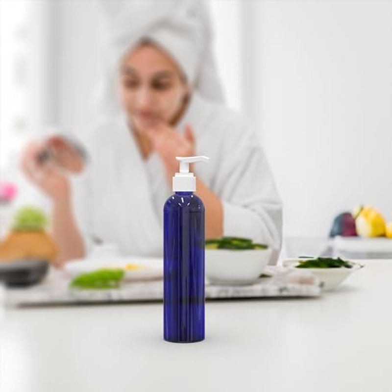 BRIGHTFROM Empty Lotion Pump Bottles, 8 Oz BPA-Free Refillable Plastic Containers, PETE1 Cobalt-Blue, Great for - Soap, Shampoo, Lotions, Liquid Body Soap, Creams and Massage Oil's (Pack of 2)