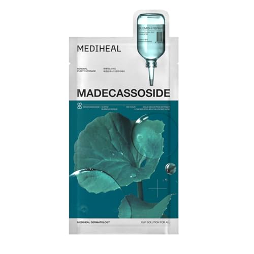 Mediheal Madecassoside Essential Sheet Mask Blemish Repair 4 pcs. 98% Purity Madecassoside & Hyaluronic Acid Included. Enhancing Moisture Barrier & Skin Texture Care. Vegan Formula Sheet Mask