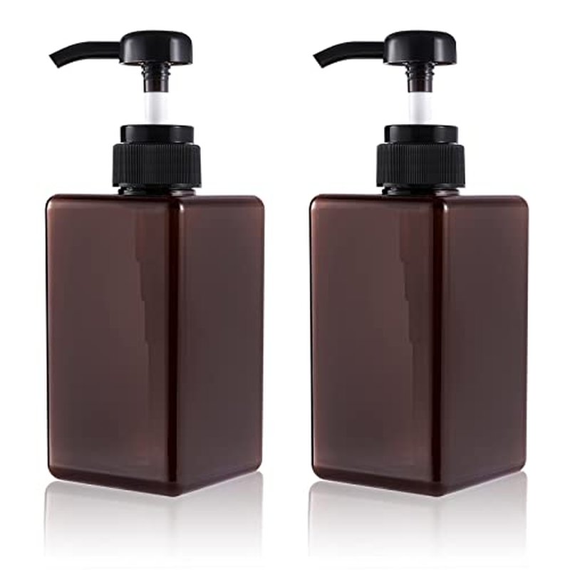 Pump Bottle, Refillable Plastic Empty Lotion Soap Dispenser Liquid Container for Bathroom Shampoo and Body Wash, 8.5oz/250ml Amber 2 Pack