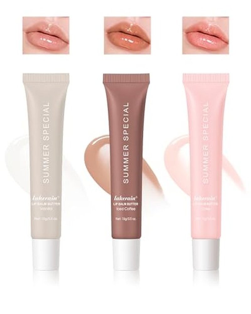 Tinted Lip Butter Balm,3 Colors Hydrating Lip Balm Lip Gloss Vanilla Sheer Tint Stain Non-Sticky Lip Glow Oil for Instant Moisture,Shine and Soothing Women Dry Cracked Lip Care Lip Sleeping Mask-Set B