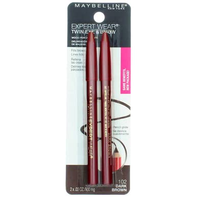 Maybelline Expert Eyes Twin Brow & Eye Pencil, Dark Brown [102], 0.06 oz (Pack of 6)