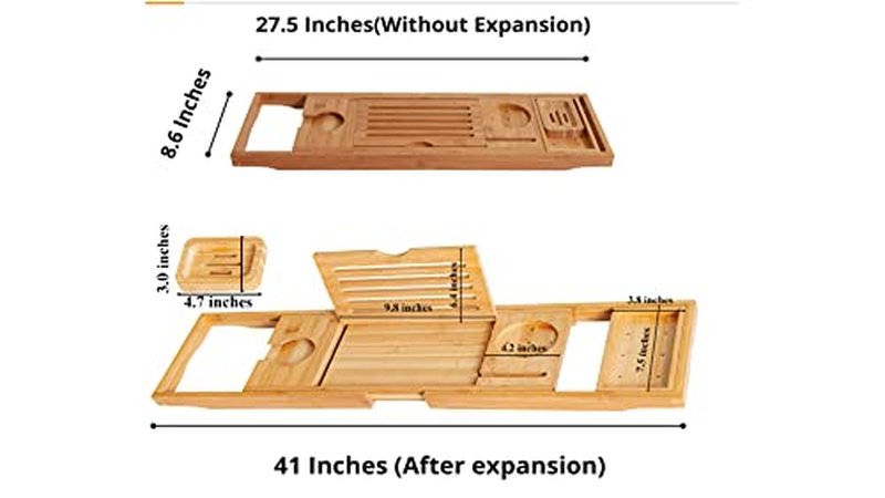 Enlux Premium Bathtub Tray Caddy - Expandable Bath Tray - Unique House Warming Gifts, New Home, Anniversary & Wedding Gifts for Couple, Bridal Shower Gift for Women (Black)