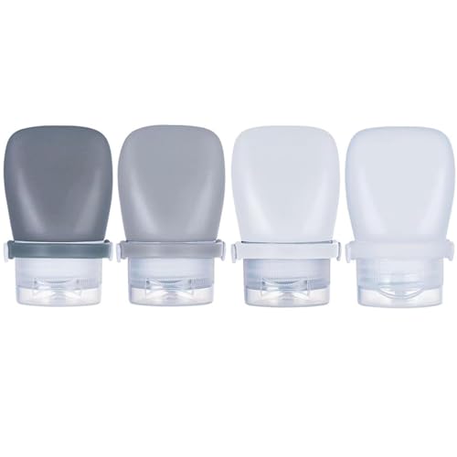 WXOIEOD 1 oz Travel Bottles, Leakproof Silicone Squeeze Bottle Mini Travel Size Container for Toiletries Lotion Shampoo and Conditioner Liquid Salad Dressing to go Condiment, TSA Approved, 4 Pack
