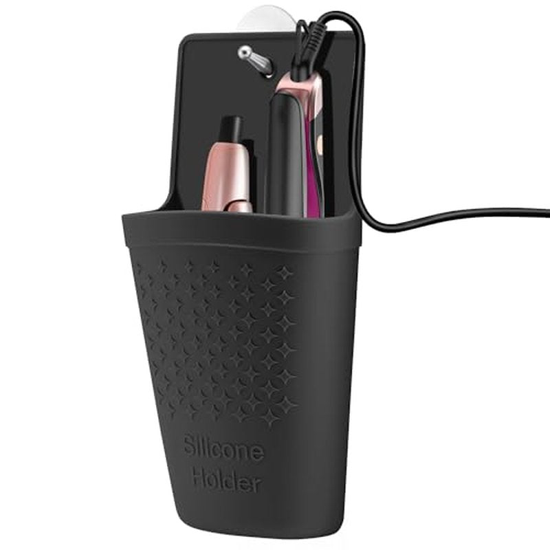 CROWATTS Heat Resistant Silicone Hair Iron Mat and Pouch,Portable Travel Hair Straightener Mat and Holder for Hair Styling Tools.1 Pack.(Black)