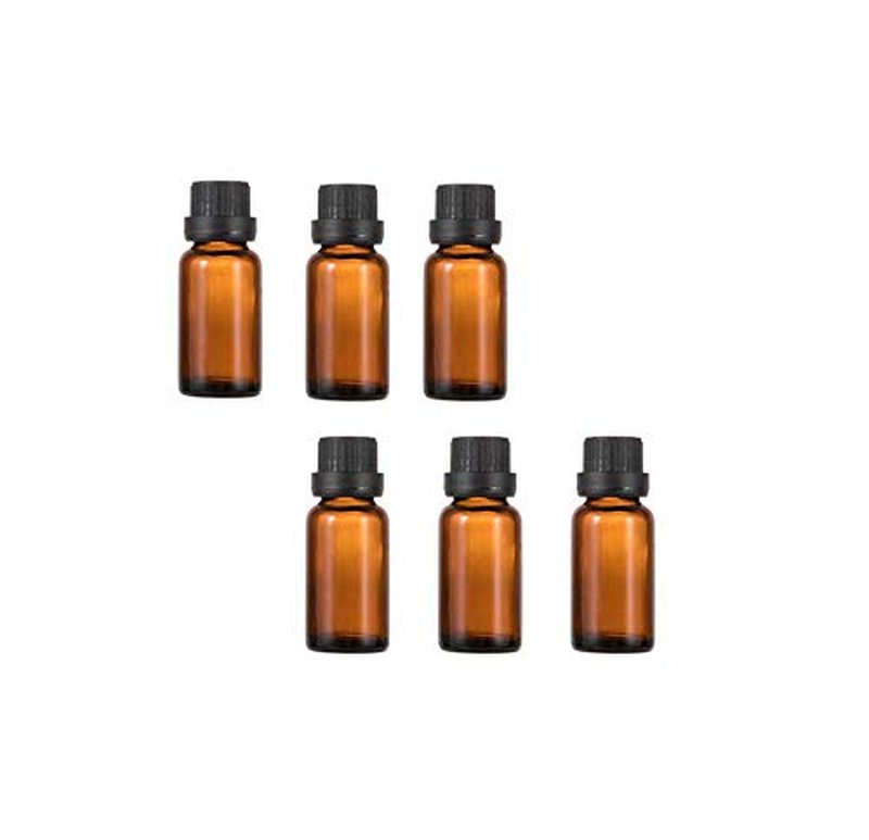 6Pcs Amber Glass Essential Oil Bottles with Orifice Reducer and Black Cap Empty Cosmetic Perfume Aromatherapy Storage Container Vial Pots Portable Refillable size 10ml/0.33oz