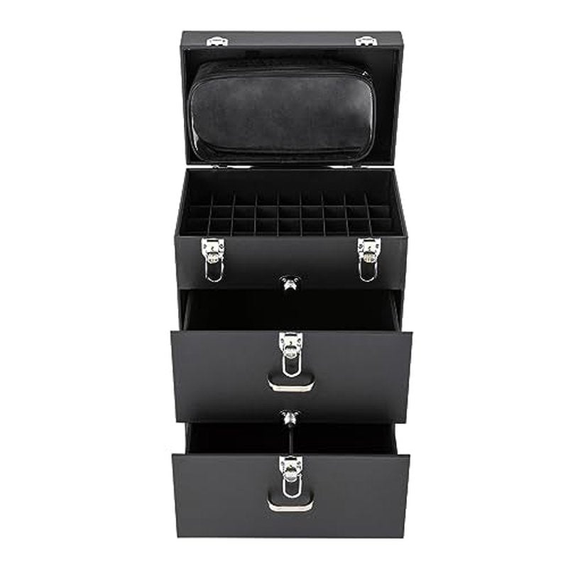 PalaUha Rolling Makeup Train Case Professional Cosmetic Organizer Trolley with Drawers Compartment Nail Case Wheeled Manicure Pedicure Storage Case for Hair Stylists Makeup Artists (Black & Silver B)