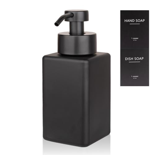 Foaming Soap Dispenser with Stainless Steel Pump, 12oz Refillable Glass Liquid Dish Soap Bottles for Bathroom, Kitchen Sink, Home Decor