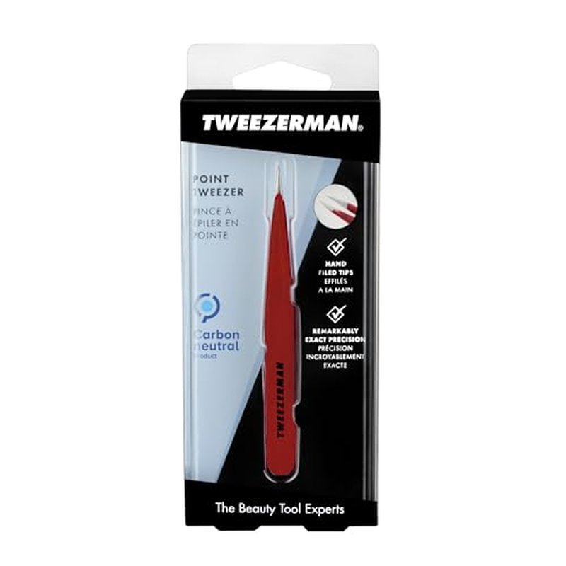Tweezerman Stainless Steel Point Tweezer - Eyebrow Precision Tweezers, Facial and Ingrown Hair Removal (Signature Red)