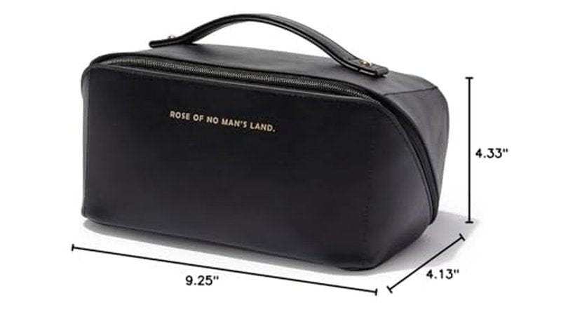 EACHY Travel Makeup Bag, Large Capacity Cosmetic Bags for Women, Waterproof Portable Open Flat Toiletry Bag Make up Bag with Divider and Handle (Black, Medium)