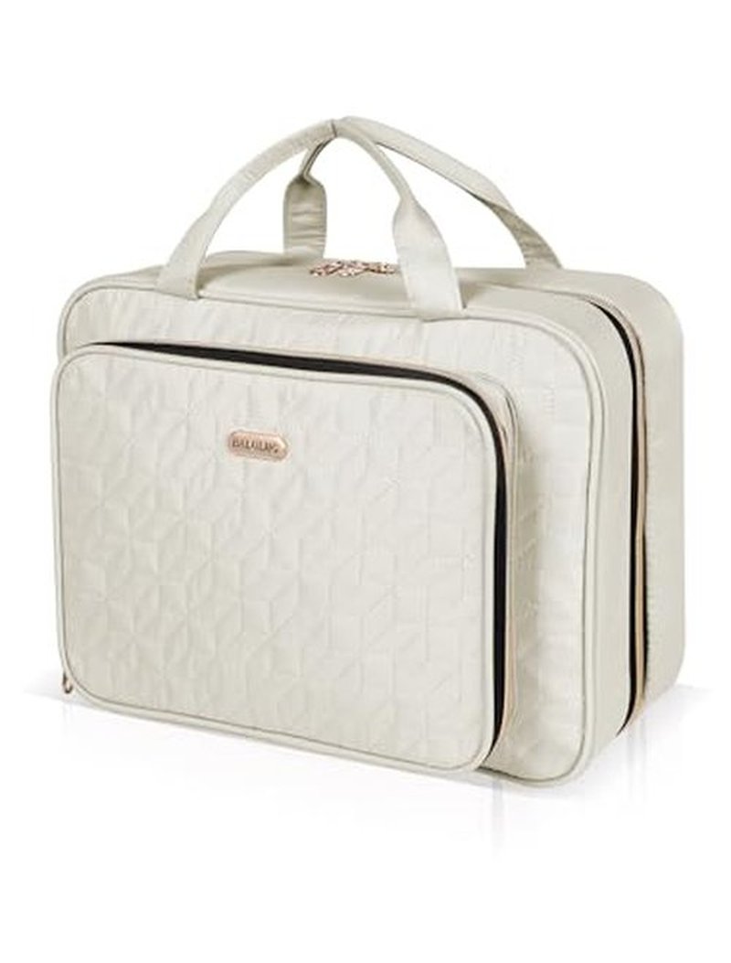 BALULHG Travel Toiletry Bag for Women Large Capacity with Hook - Portable Cosmetic Case,Hanging Makeup Bag for Full Sized ToiletriesTravel Essentials for Business Trips and Camping Beige
