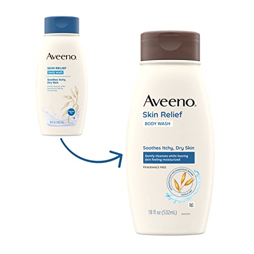 Aveeno Skin Relief Body Care Set, Daily Moisturizing Body Wash for Dry Skin, 18 oz & Skin Relief 24 Hour Moisturizing Body Lotion for Sensitive Skin, 12 oz, Fragrance Free, 2 Pack