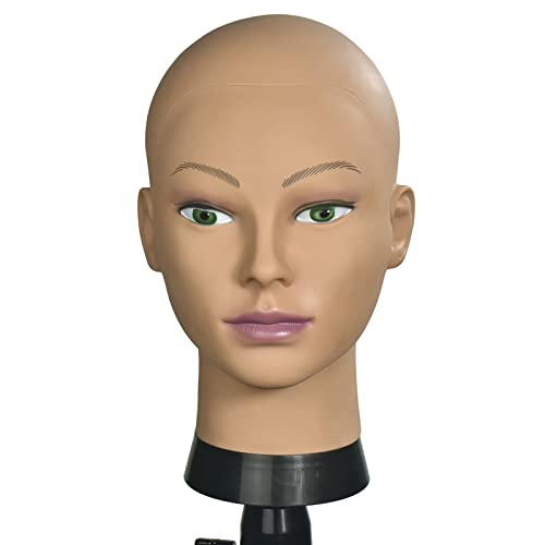 MIAOMANZI Bald Female Training Head Cosmetology Mannequin Head for Wigs Making and Display with Free clamp