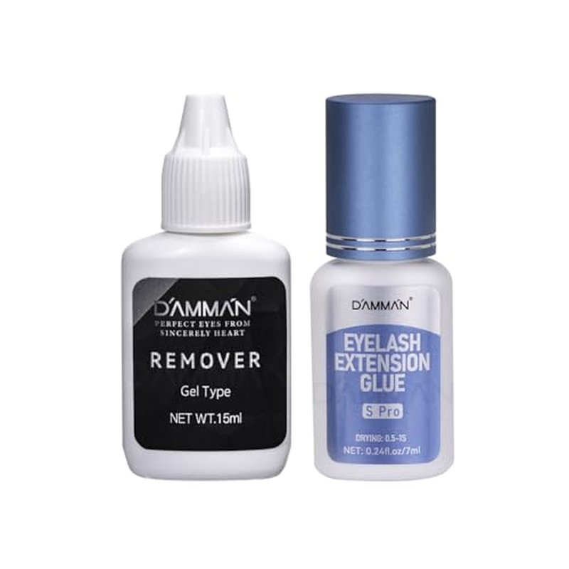 Damman Eyelash Extentions Kit One Bottle 7ml 0.5s Fast Drying Eyelash Glue and One Bottle 1-2 Mins Fast Remove Lashes Gel