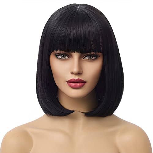 WTHCOS Blonde Wig with Bangs Short Straight Blonde Wig Short Blonde Wigs for Women Platinum Blonde Wig Bob Synthetic Wigs Daily Cosplay Party Wig with Wig Cap