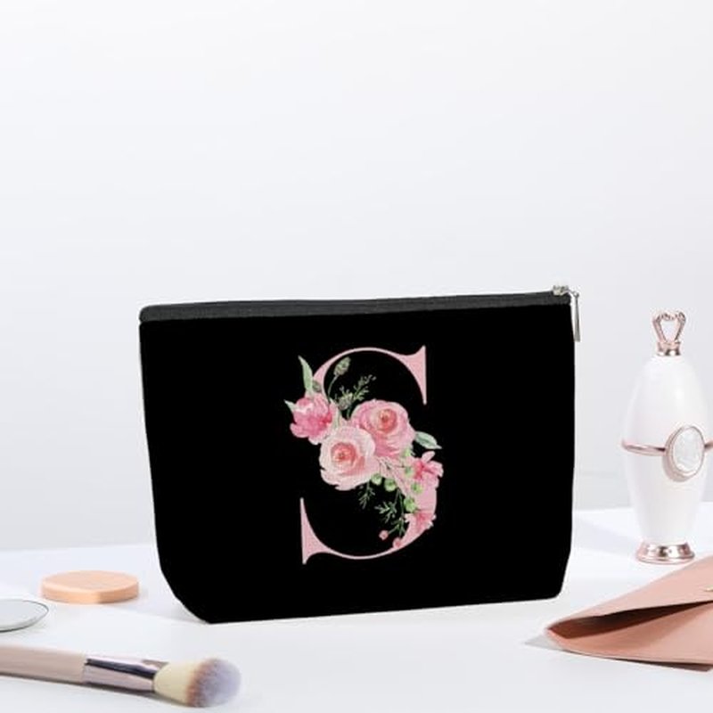 kdxpbpz Initial Makeup Bag, Personalized Gifts for Women, Bridesmaid Gifts, Birthday Gifts for Women Mom, Gifts for Best Friend, Bride Bridesmaid Cosmetic bag (Pink, T)