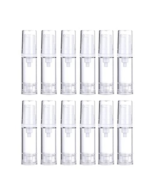 Wresty 12 Pcs Vacuum Lotion Bottles Plastic Empty Airless Pump Bottles Travel DIY Cosmetic Cream Pump Bottles Makeup Foundation Toiletries Liquid Vacuum Container (5ml)