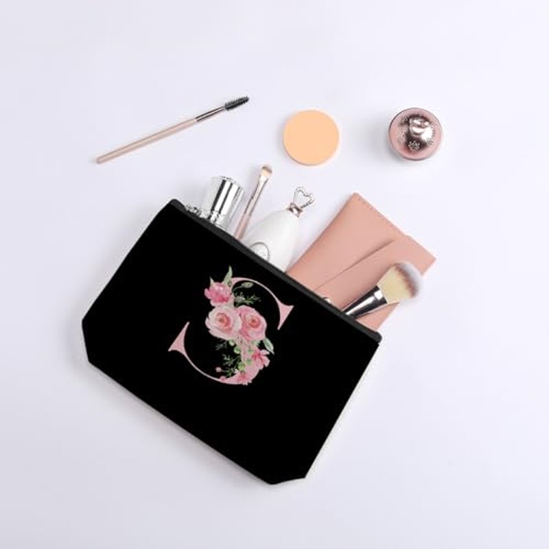 kdxpbpz Initial Makeup Bag, Personalized Gifts for Women, Bridesmaid Gifts, Birthday Gifts for Women Mom, Gifts for Best Friend, Bride Bridesmaid Cosmetic bag (Pink, T)