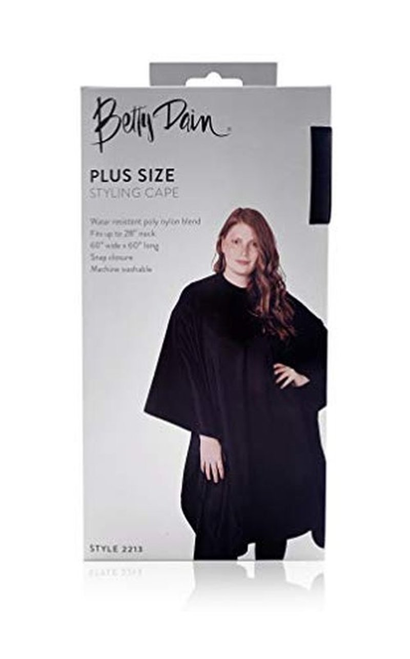 A Size Above Oversized Styling Cape with Snap Closure, Cut to Fit and Flatter a Larger Figure, Fits Up to 28 inch Neck, Soft Poly/Nylon Blend Fabric, Water Resistant, Machine Washable, Black