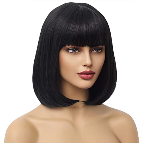 WTHCOS Blonde Wig with Bangs Short Straight Blonde Wig Short Blonde Wigs for Women Platinum Blonde Wig Bob Synthetic Wigs Daily Cosplay Party Wig with Wig Cap