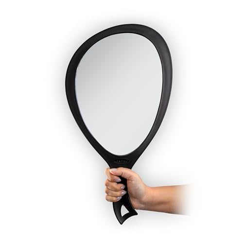 Zadro Salon Professional Extra Large Hand Mirror with Handle, 10" W x 19" L, Multi-Purpose Oval Handheld Mirror with New Distortion-Free Reflection (1, White, Large (Pack of 1))