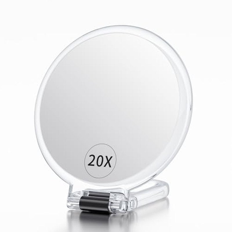 Beautifive Handheld Magnifying Mirror, 20X/1X Travel Mirror 5.4" Double Sided Hand Mirror with Handle, Small Hand Held Mirror with Adjustable Handle, Travel Makeup Mirror with 20x Magnification