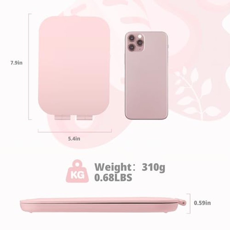 Puiuisoul Travel Makeup Mirror, 2000mAh Battery-Powered Illuminated Mirror, 3 Adjustable Light Settings USB-Rechargeable Vanity Mirror with Touch-Sensitive Dimming，Gift for Women and Girls (Pink)