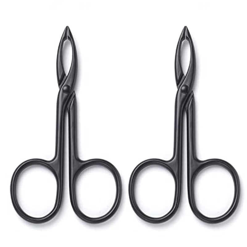 Motanar 2 Pieces Tweezers Scissor Handle Straight Tip Scissor Shaped Eyebrows Tweezers for Hair Plucker Remover Facial Hair Eyebrows Care (Black)