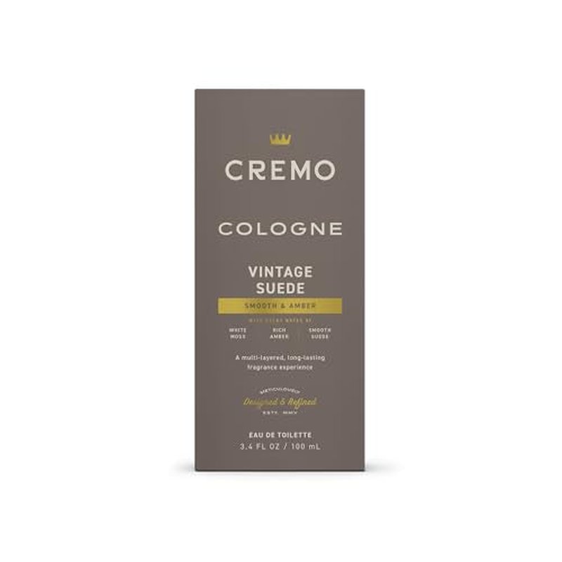 Cremo Cologne for Men - Vintage Suede Mens Cologne Spray- A Combination of White Moss, Rich Amber, and Smooth Suede, Fragrances For Men, 3.4 Fl Oz
