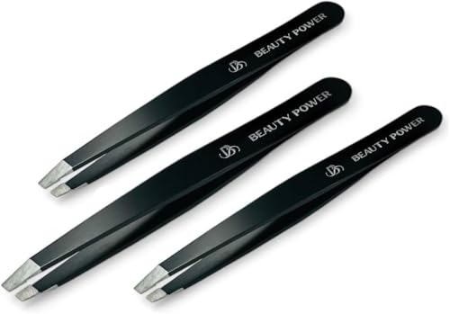 Beauty Power Professional Tweezers - Slant, Durable Lightweight German Stainless Steel, Ultra Precision Tweezers for Eyebrows, Facial Hair, Chin, and Ingrown Hair Removal (Pink)