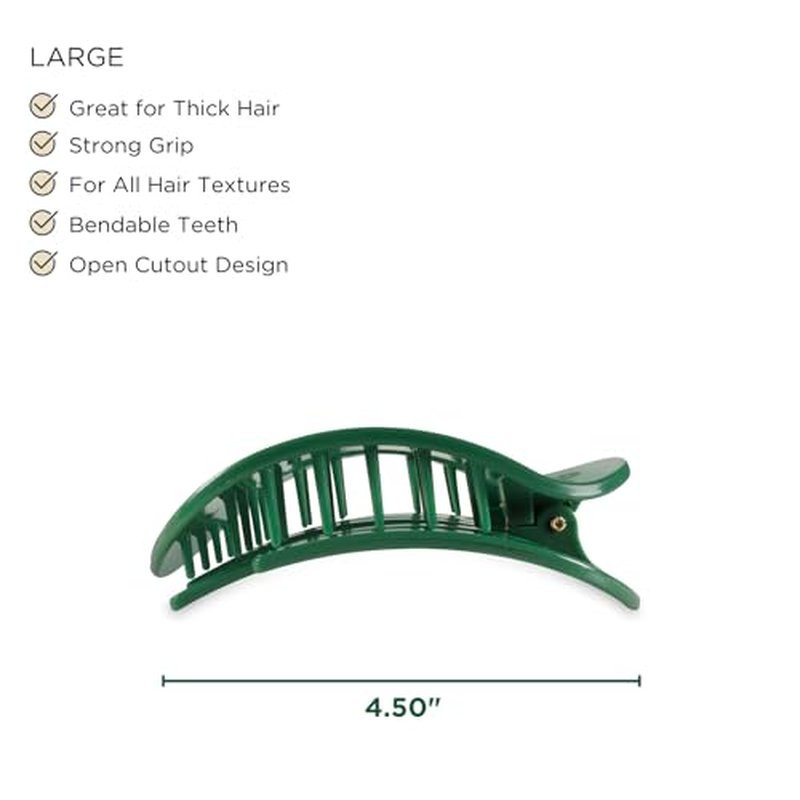 TELETIES - Large Flat Round Hair Clip - Holiday Collection - Hair Claw Clips for Women - Strong Grip, Bendable Teeth, Curved Design - For All Hair Types and Textures - Mistletoe