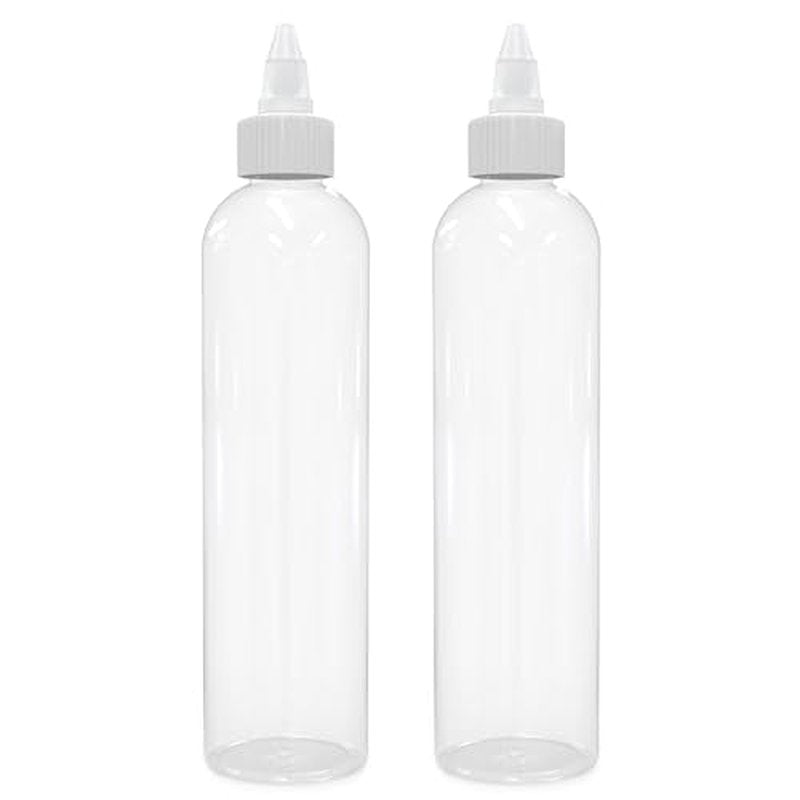 BRIGHTFROM Twist Top Applicator Bottles, Clear 8 OZ BPA-Free Plastic, Empty, Squeeze, Refillable - Open/Close Nozzle - Multi Purpose (Pack of 2)